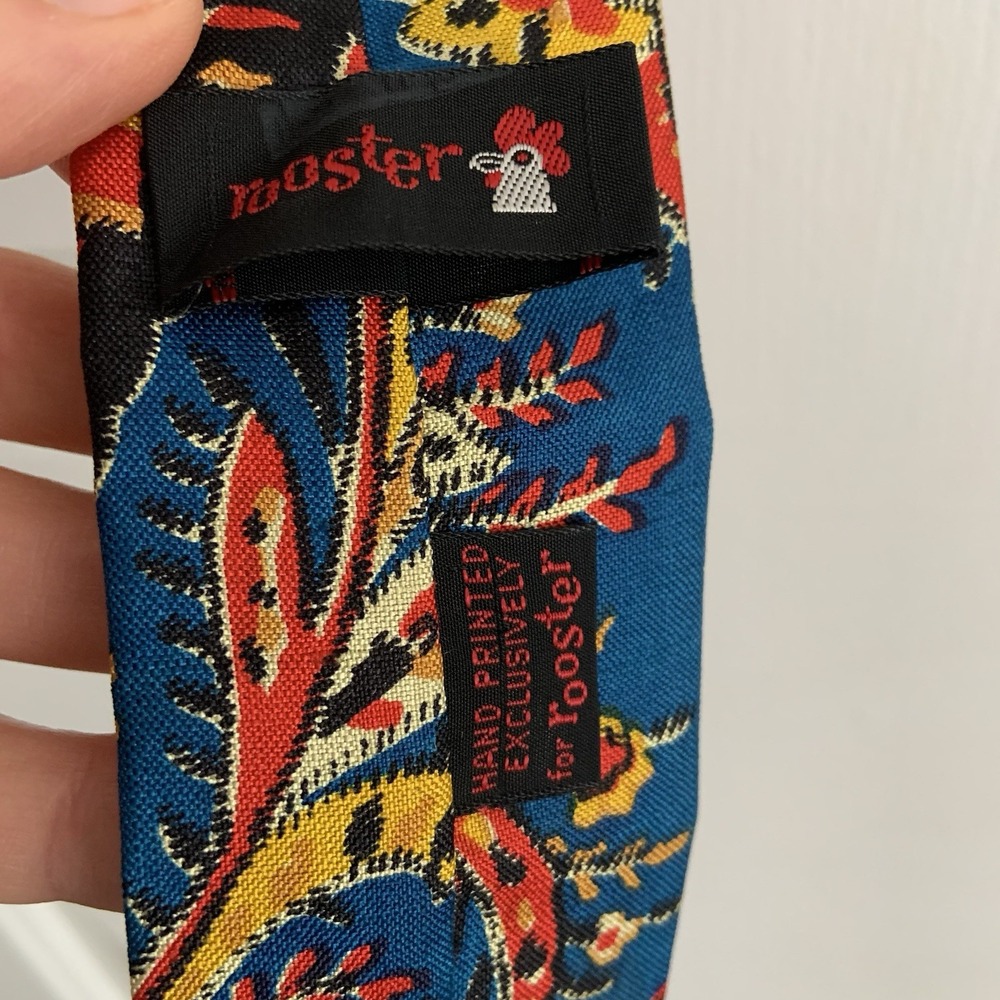 Vintage Rooster Square End Hand Made Silk Neck Tie Blue Paisley Floral 2x53in - Picture 3 of 6